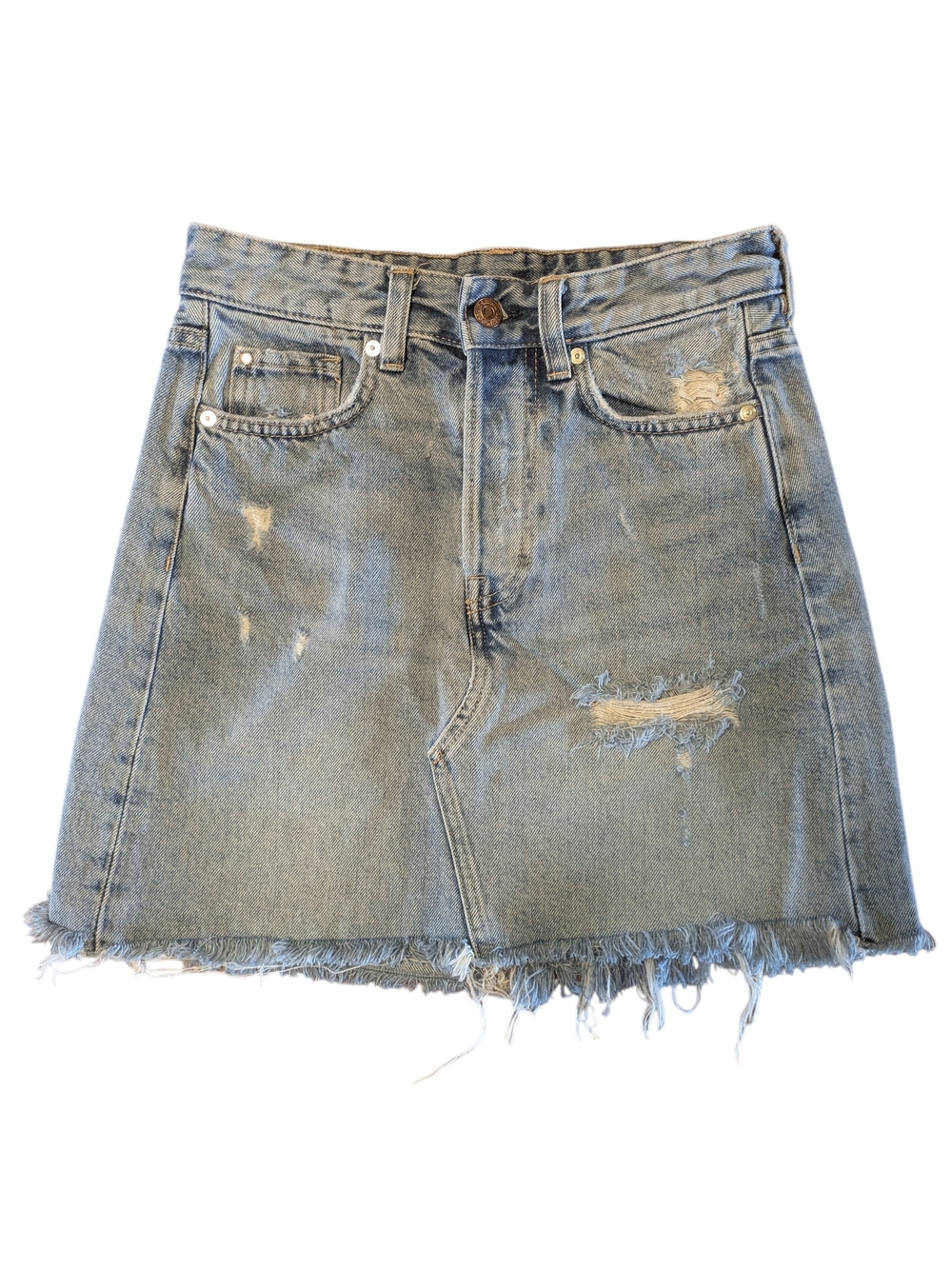 H&M Distressed Denim Button Fly Mini Skirt  - Women's